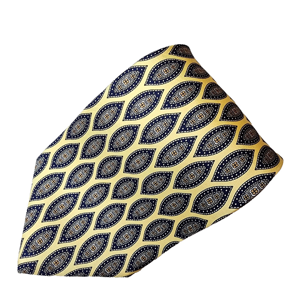 Kenneth Cole New York Yellow Geometric Necktie 100% Silk 3.75"x 57"
